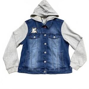 Love Ellen DeGeneres Denim Hoodie Jacket Women's L Gray Sleeves Puppy Patch